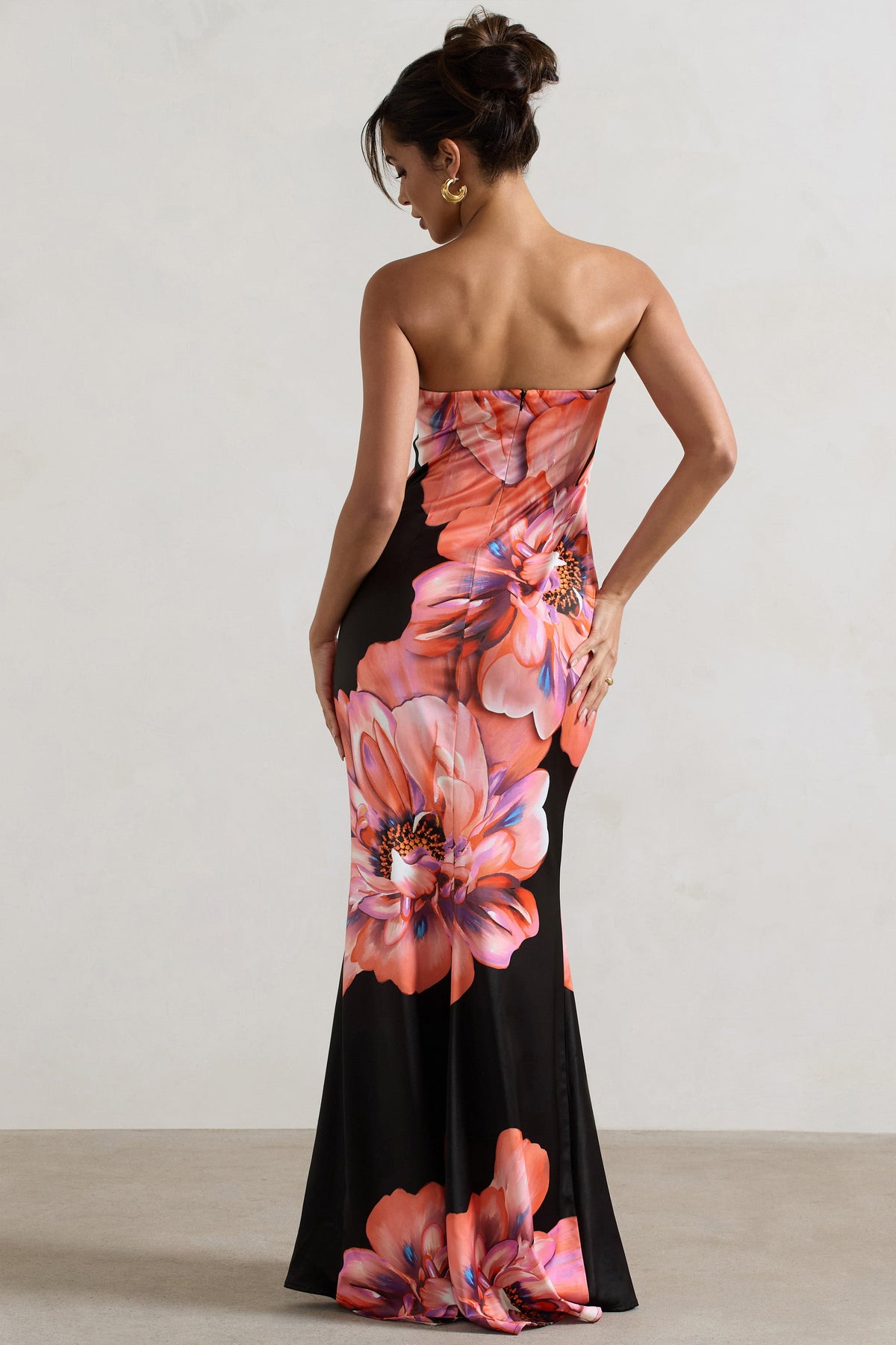 Sofiane | Black & Pink Floral Print Bandeau Maxi Dress