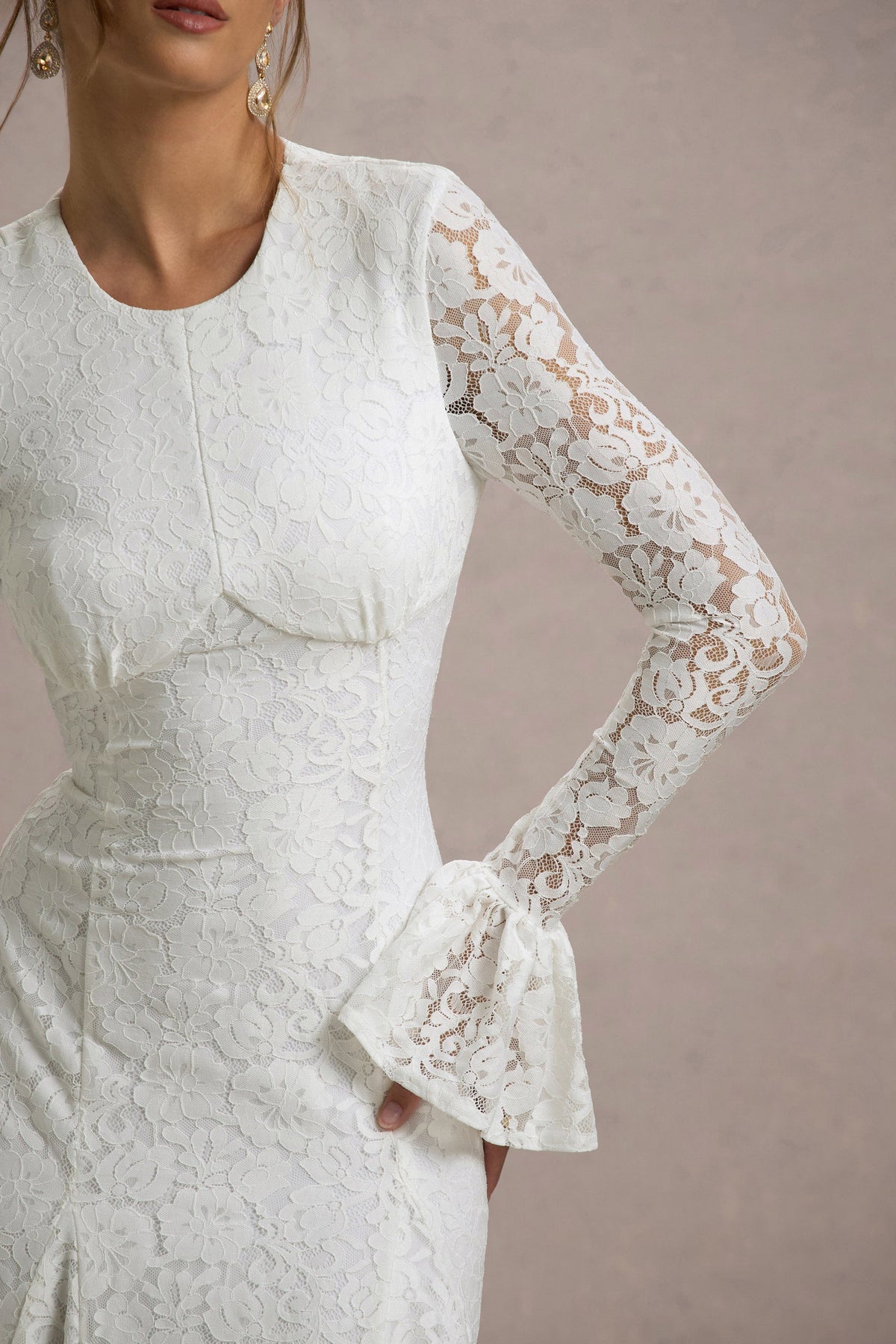 For Life | Cream Lace Long-Sleeve Midi Dress