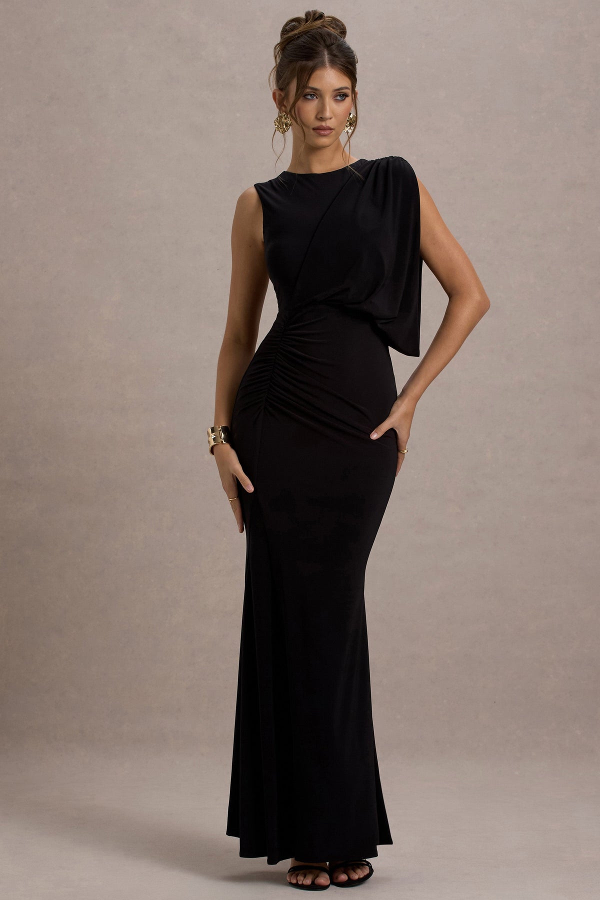 Paphos | Black Draped Sleeveless Maxi Dress