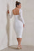 Seductress | White Long Sleeve Square Neck Ruched Midi Dress