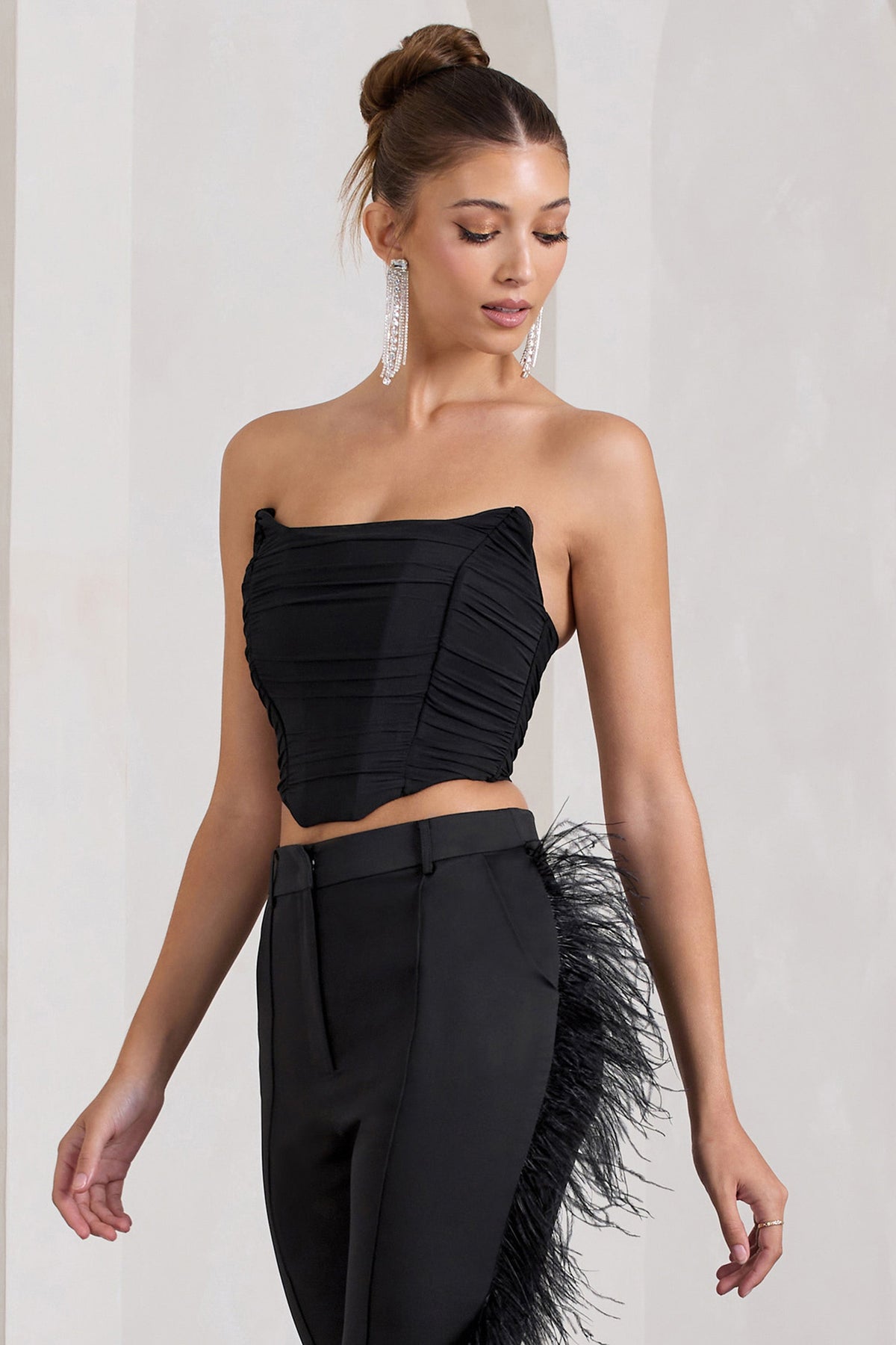 Obsessed Black Bandeau Mesh Corset Style Crop Top – Club L