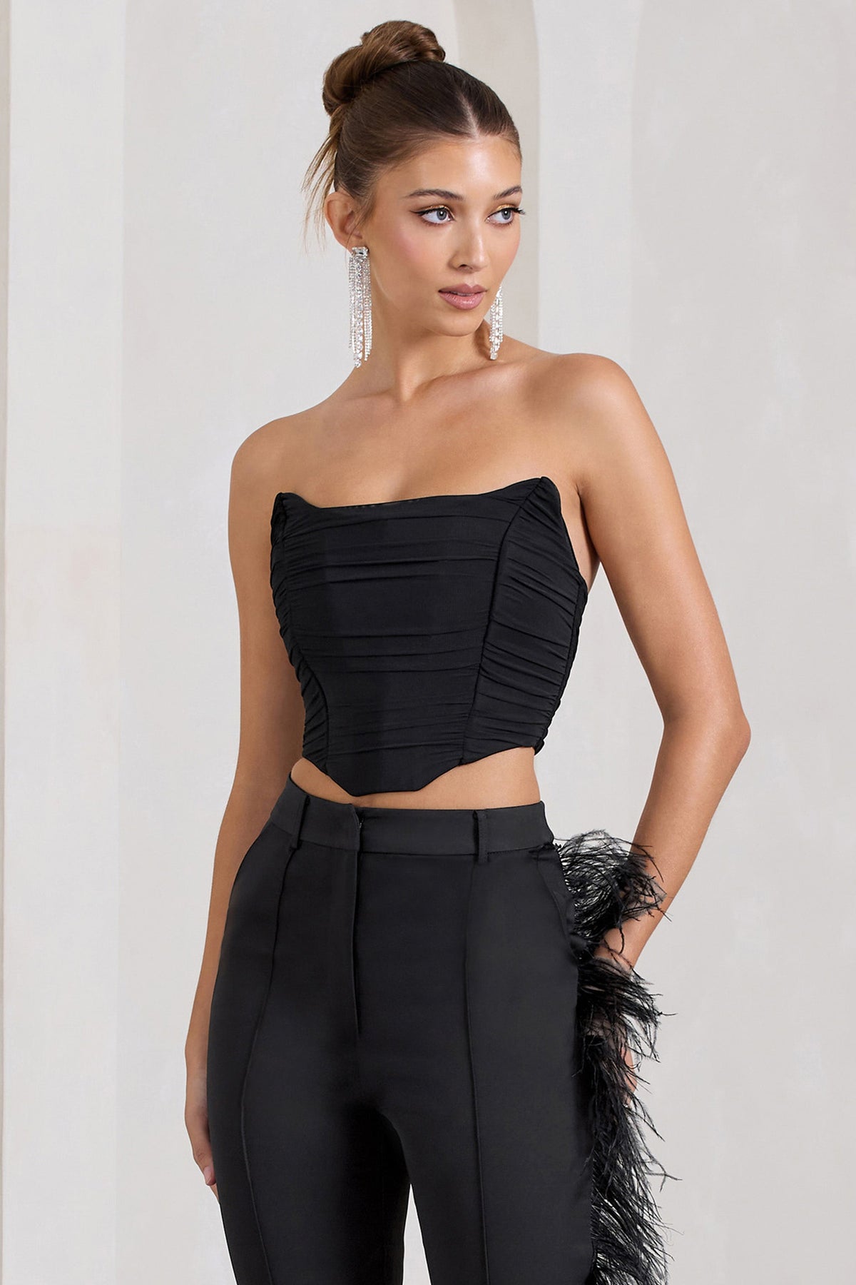 Obsessed Black Bandeau Mesh Corset Style Crop Top – Club L London - IRE