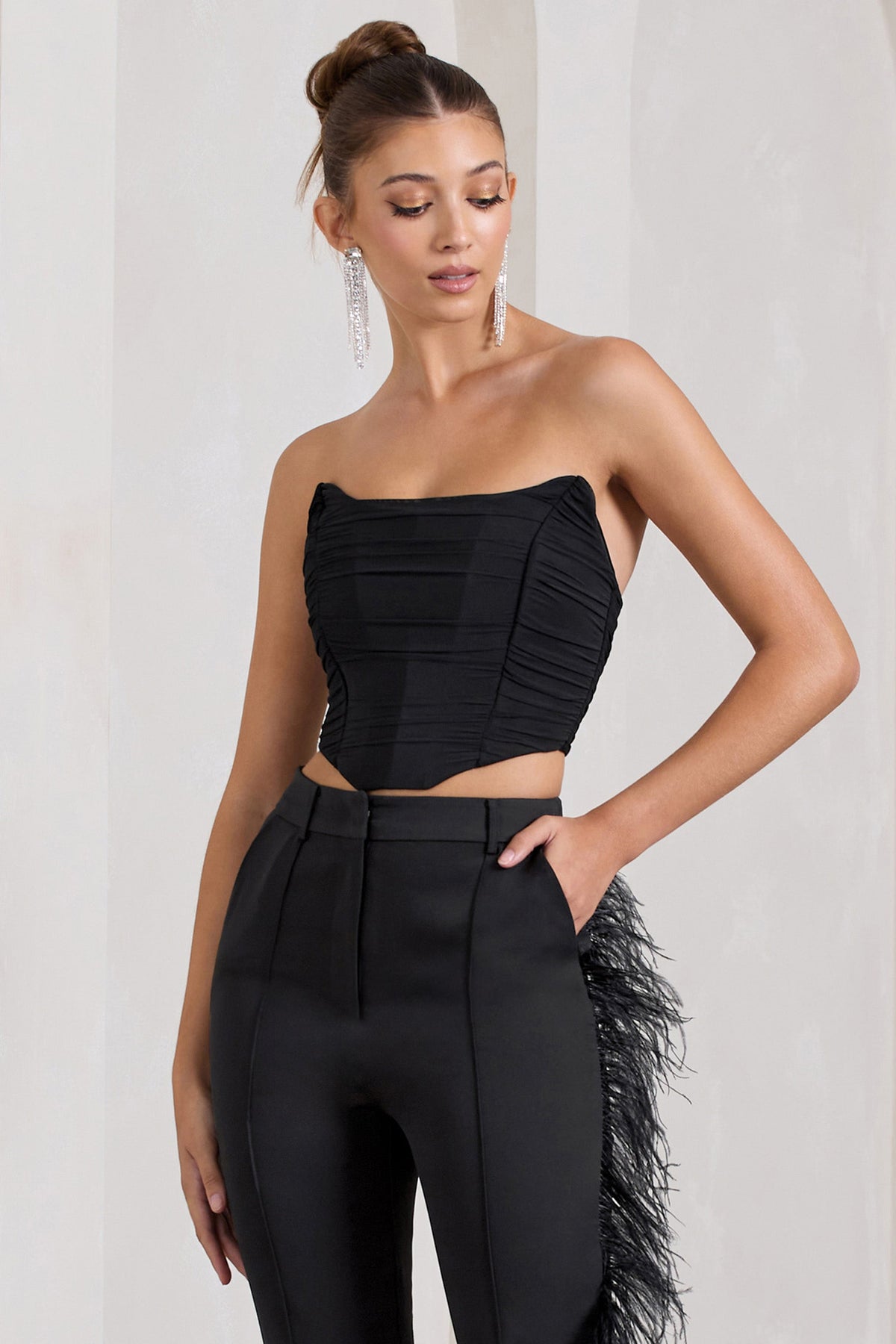 Obsessed Black Bandeau Mesh Corset Style Crop Top – Club L London - IRE
