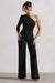 Mila | Black One Shoulder Ruched Wide Leg Jumpsuit