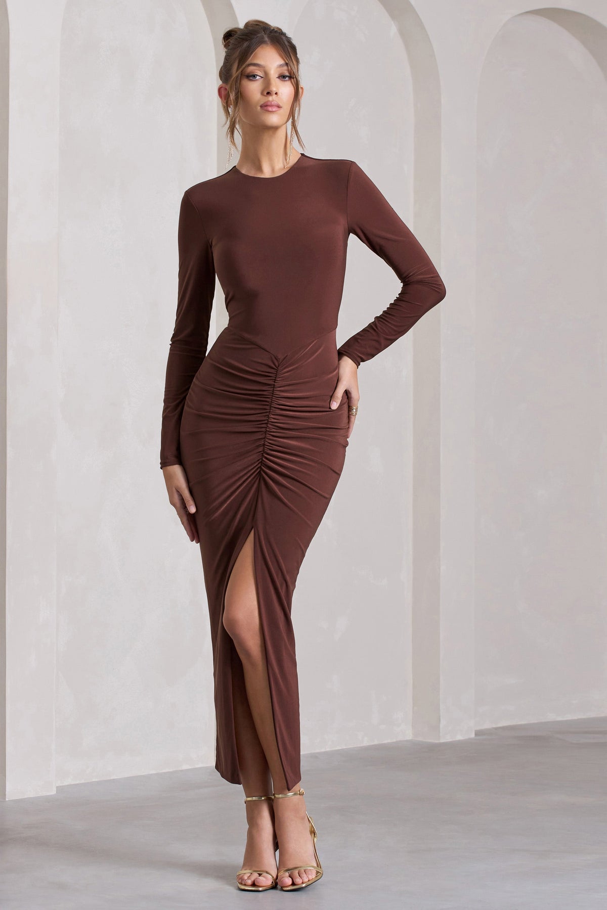 Chocolate ruched dress shop