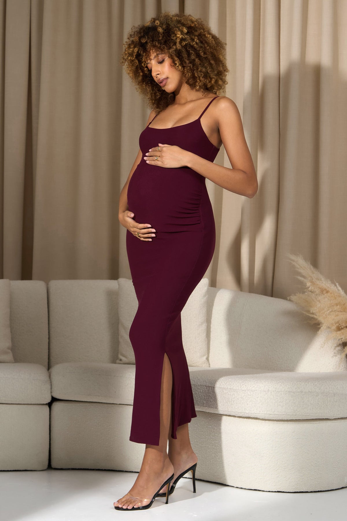 Burgundy strappy dress sale