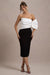 Perception | Black and White Asymmetric One-Sleeve Midi Dress