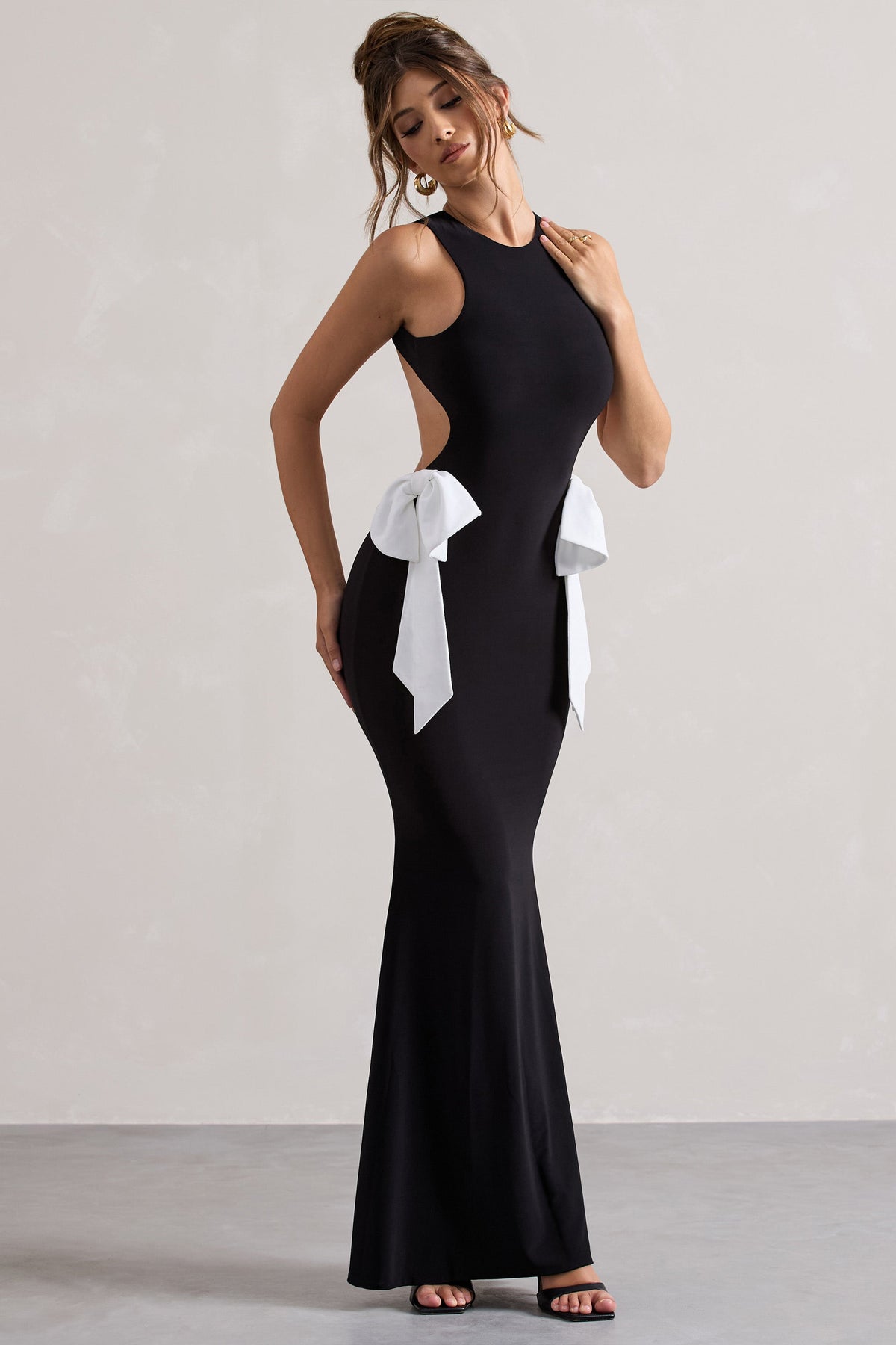 By Your Side Black Cut Out Split Maxi Dress With Bows Club L London IRE