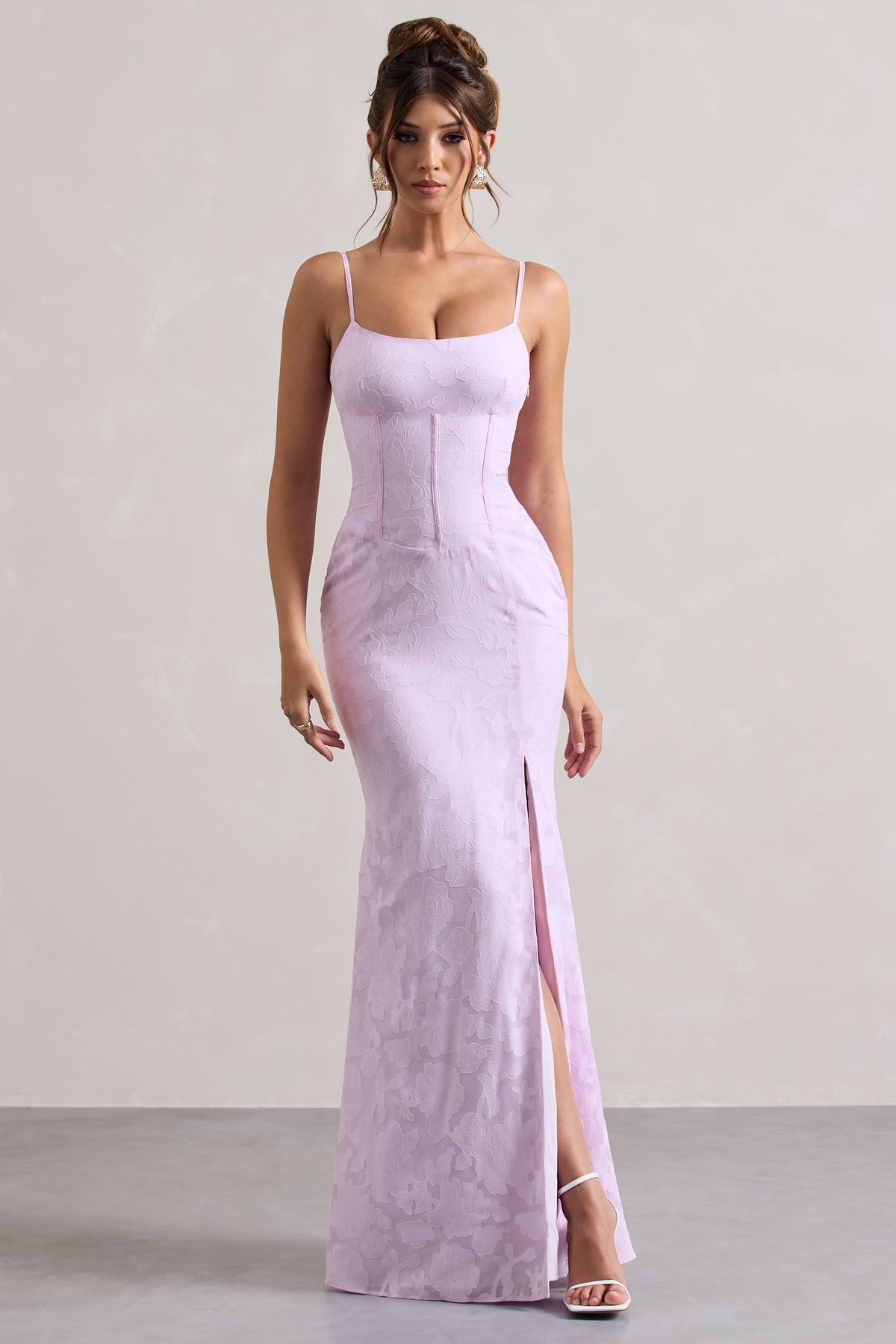Intimacy | Lilac Lace Corset Split Maxi Dress