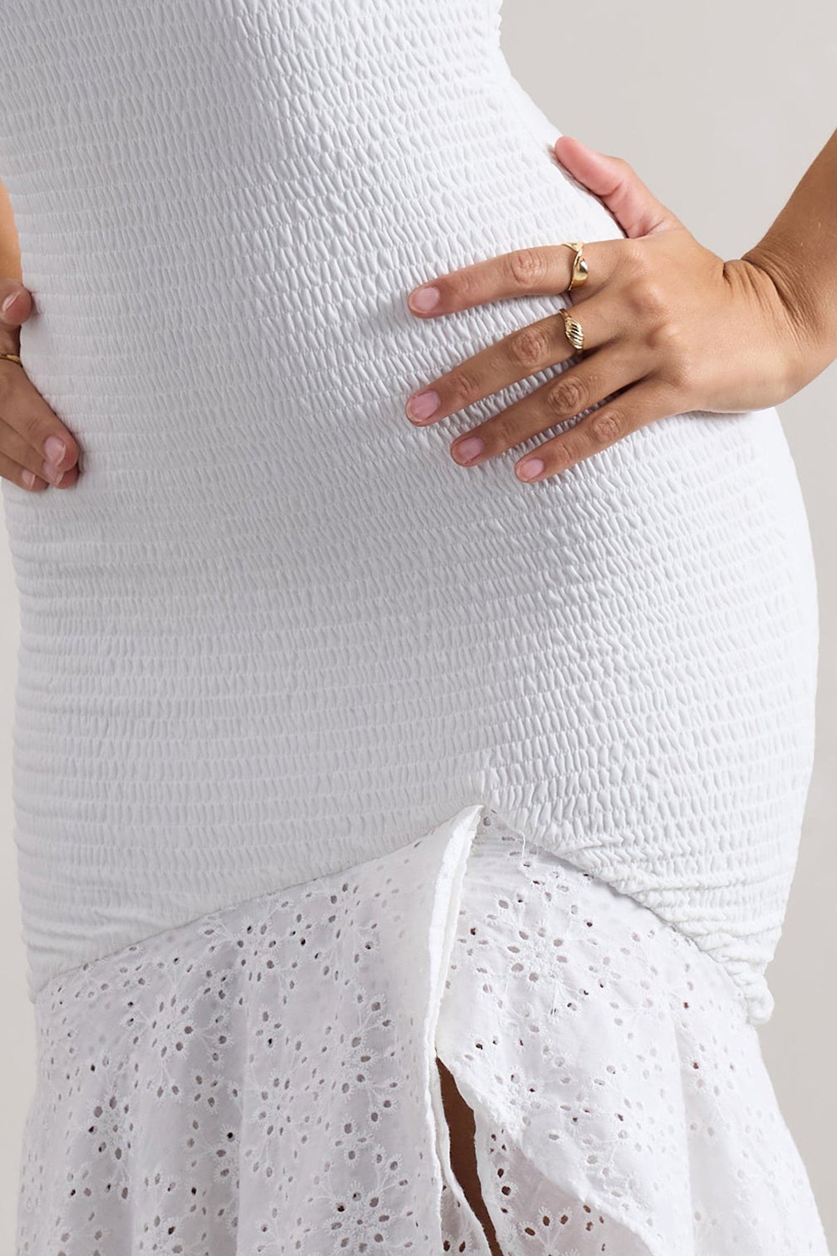 Solange | White Broderie Bandeau High-Low Maxi Dress