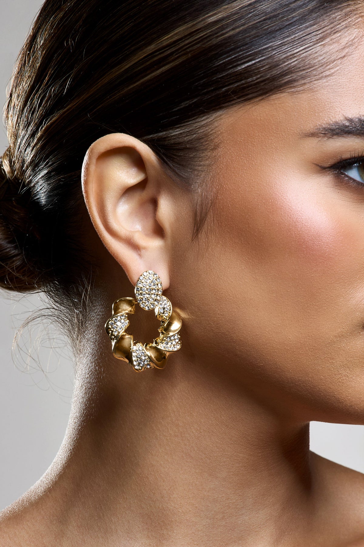 Thelma | Gold Diamante Twisted Drop Earrings
