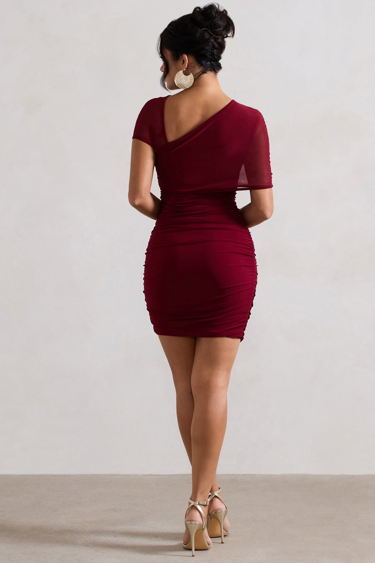 Himalaya | Mulberry Ruched Mini Dress With Mesh Overlay