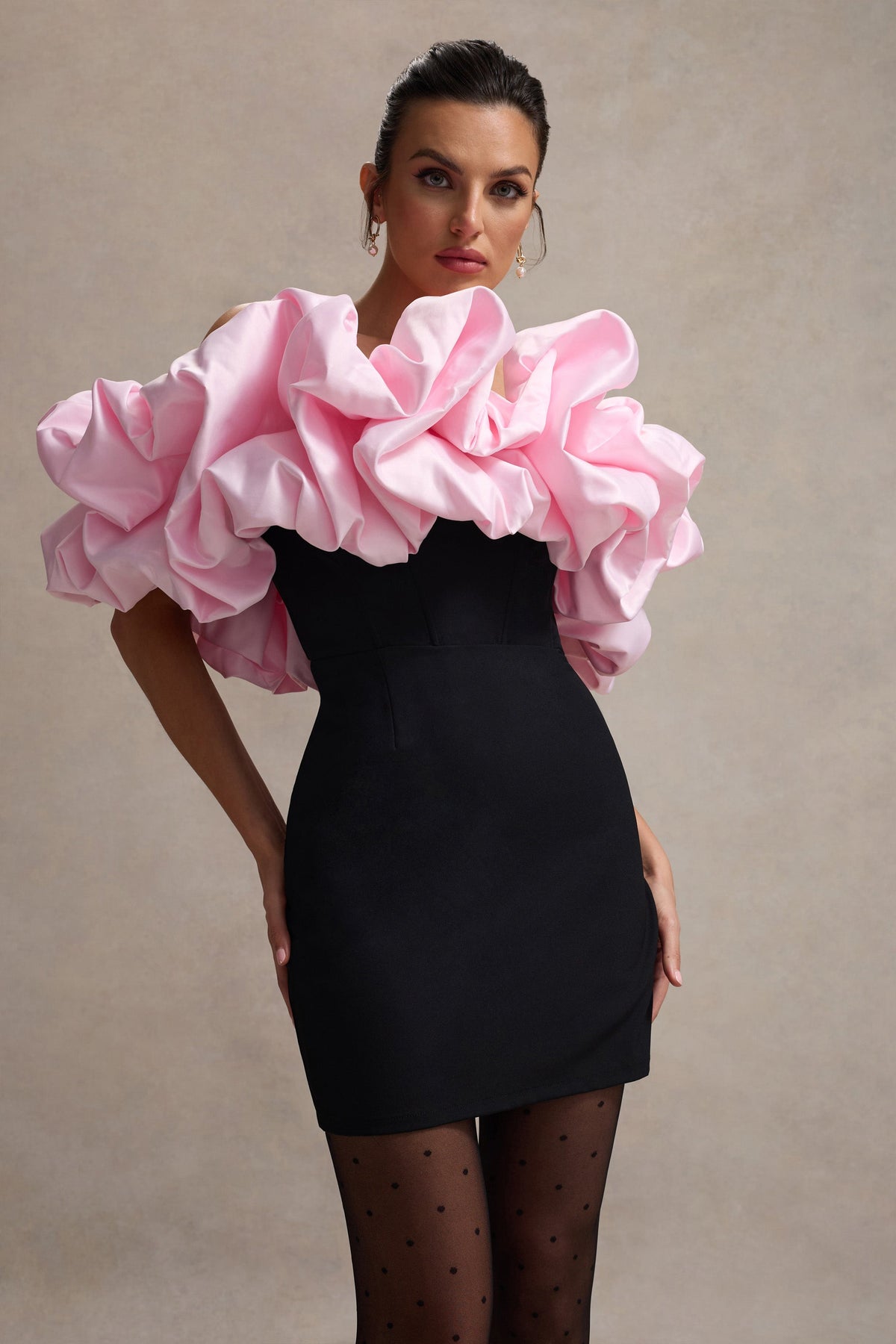 WB_HR_CL134588241-MacaronBlackBardotMiniDressWithPinkRuffleTrim13