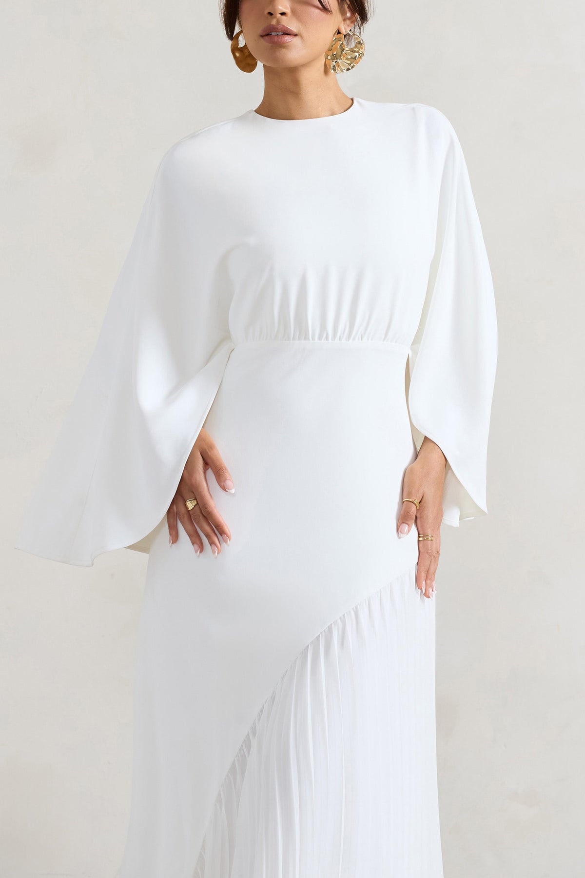 Milly | White Cape Maxi Dress With Asymmetric Chiffon Hem