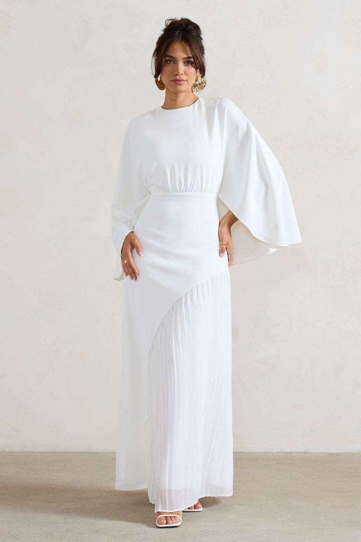 Milly | White Cape Maxi Dress With Asymmetric Chiffon Hem
