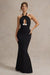 Raelynn | Black Halter-Neck Cut-Out Maxi Dress With Bow