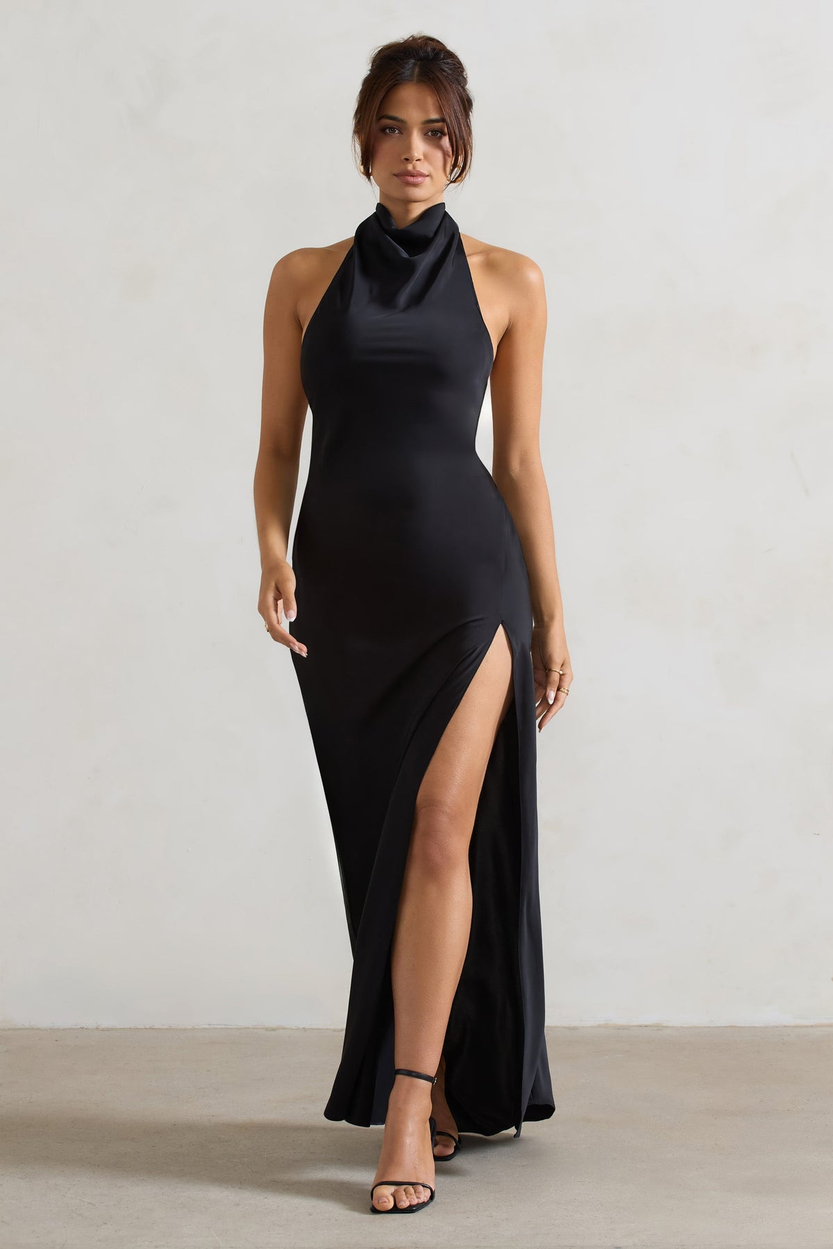 Priero Black Cowl Halter Neck Open Back Maxi Dress Club L London IRE