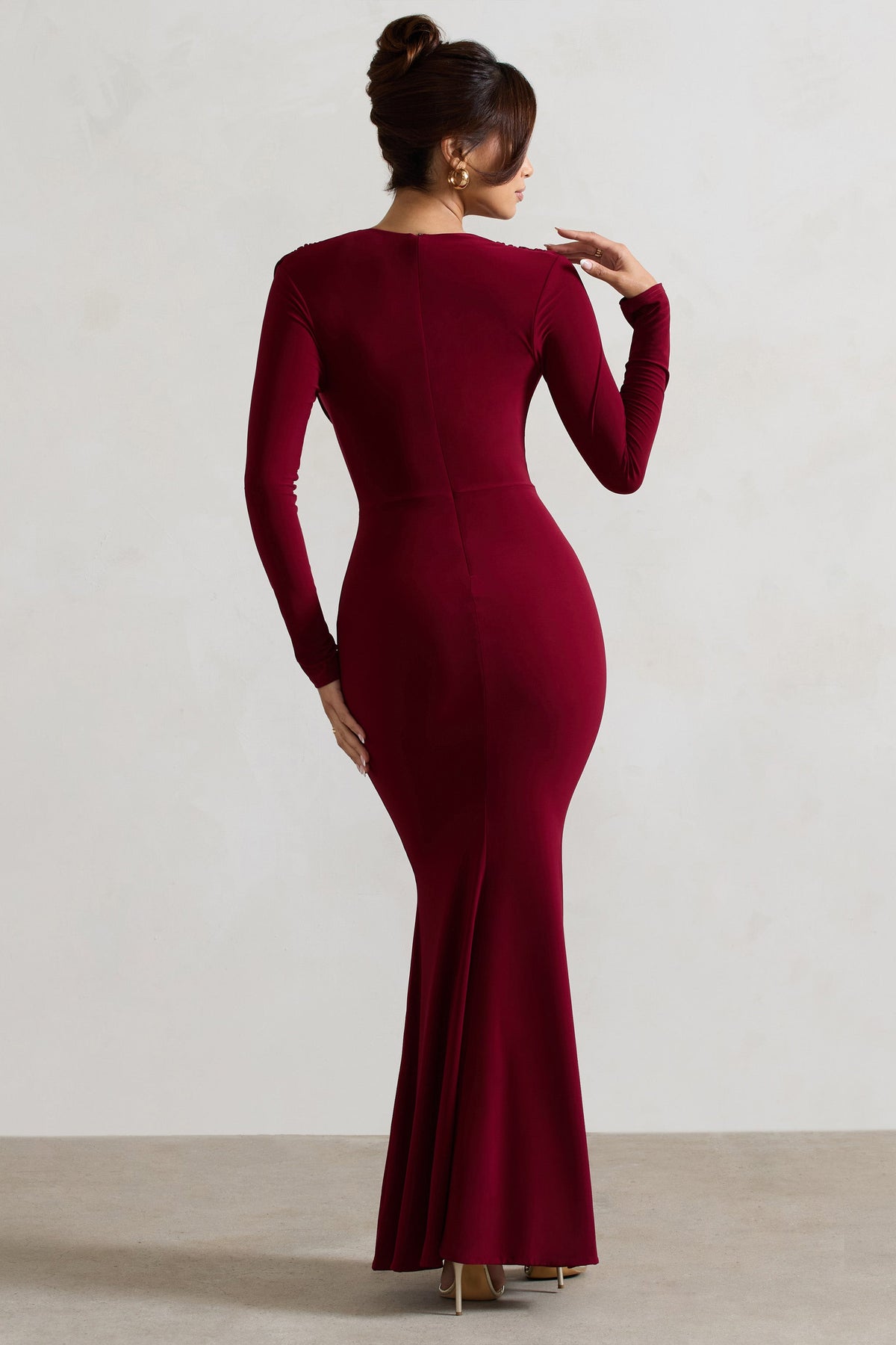 Heavy Heart | Berry Cowl-Neck Long-Sleeve Maxi Dress