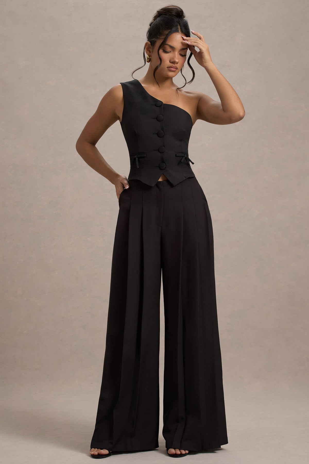 WB_HR_CL134935002-LeliaBlackOneShoulderTailoredTopWithBows_HR_CL134879002-GalileaBlackPlisseWide-LegTrousers2_f1772c96-b025-4dd3-9ee3-9378644d0a50