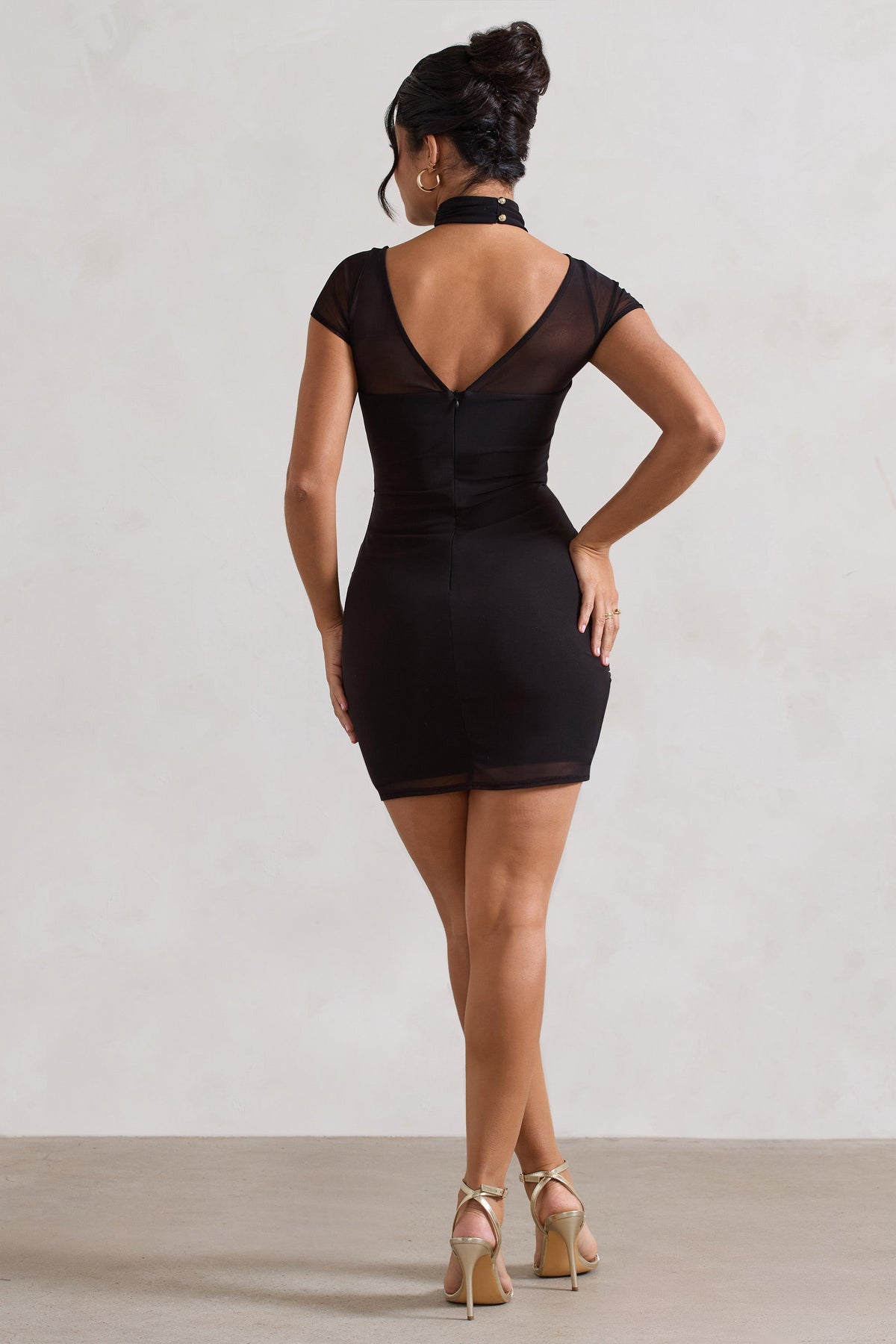 Mandi | Black Mesh Halter-Neck Cut-Out Mini Dress