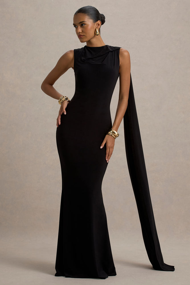 Mia Black Maxi Dress With Sash – Club L London IRE