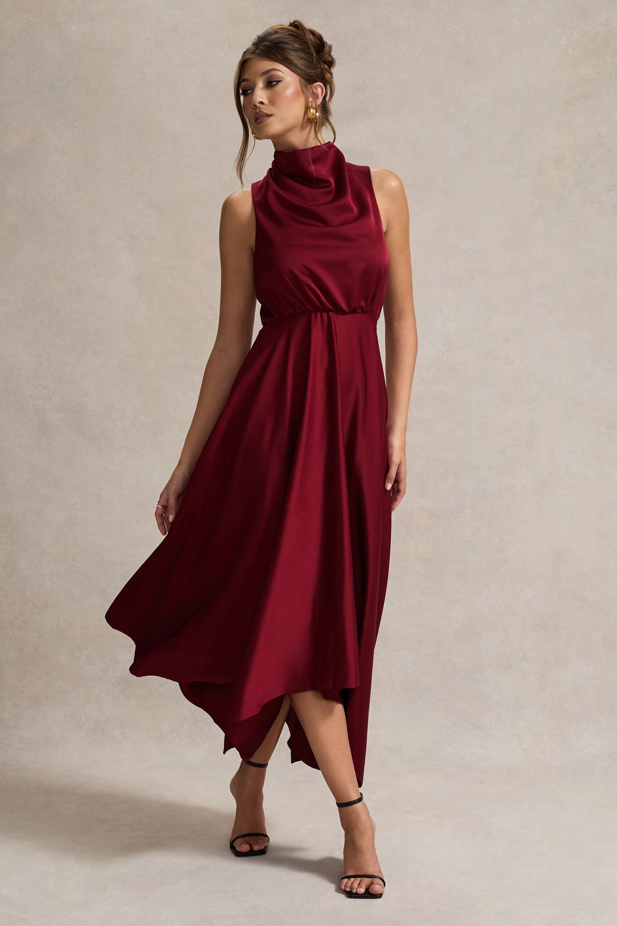 Kerri | Berry Satin Cowl-Neck Maxi Dress
