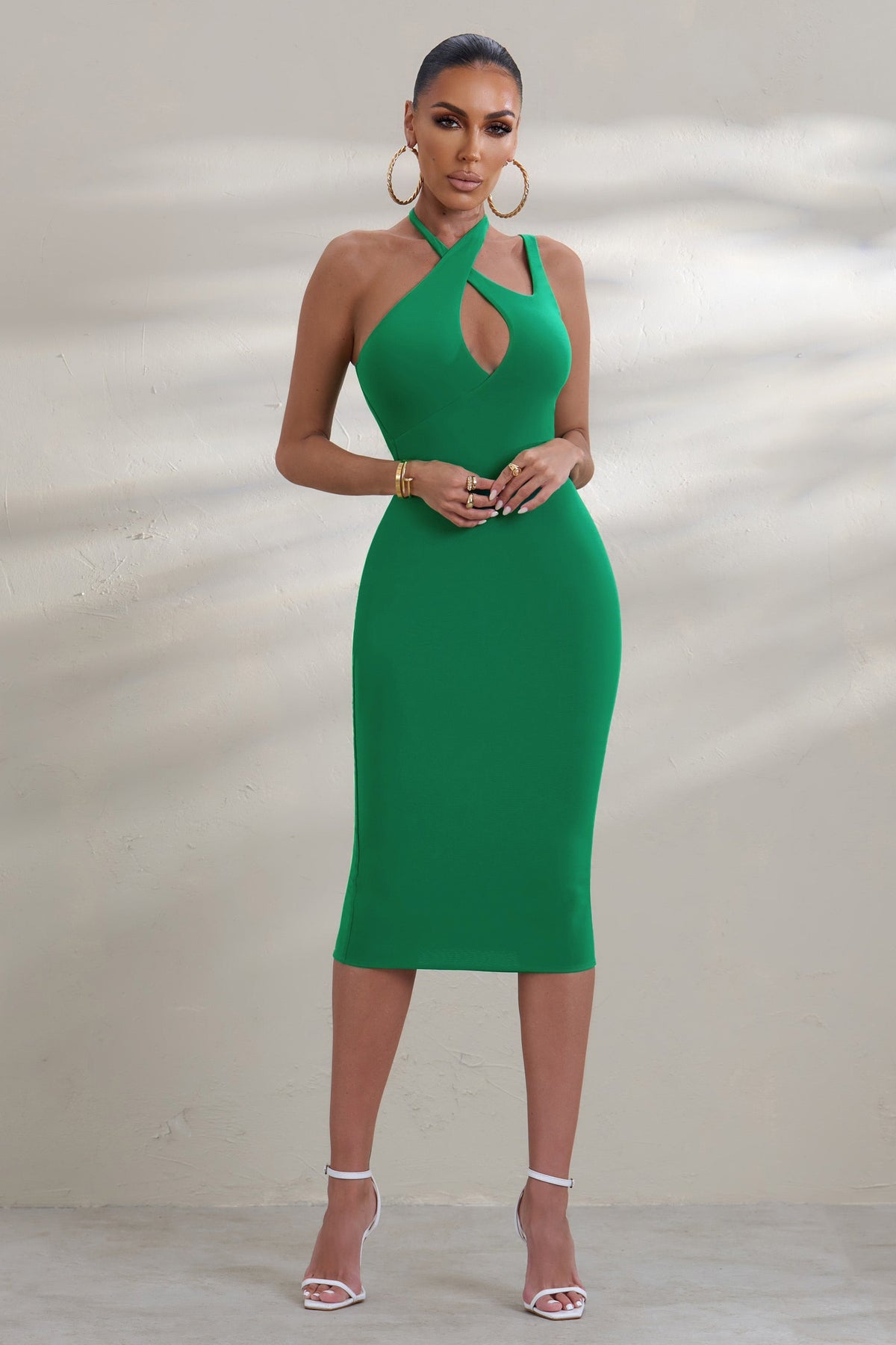 Rome | Green Halter Neck Cut Out Midi Dress