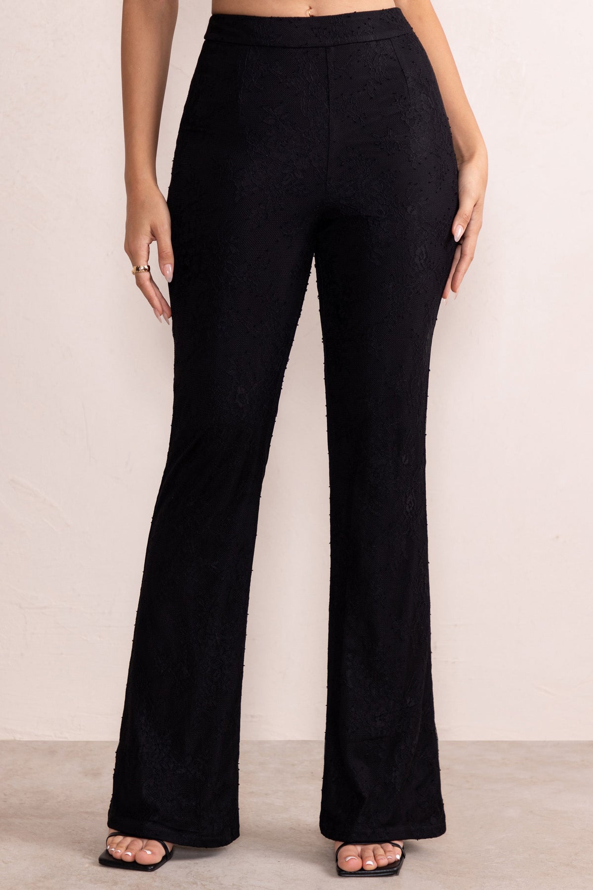 Ada Black Lace Overlay Flared Trousers – Club L London - IRE