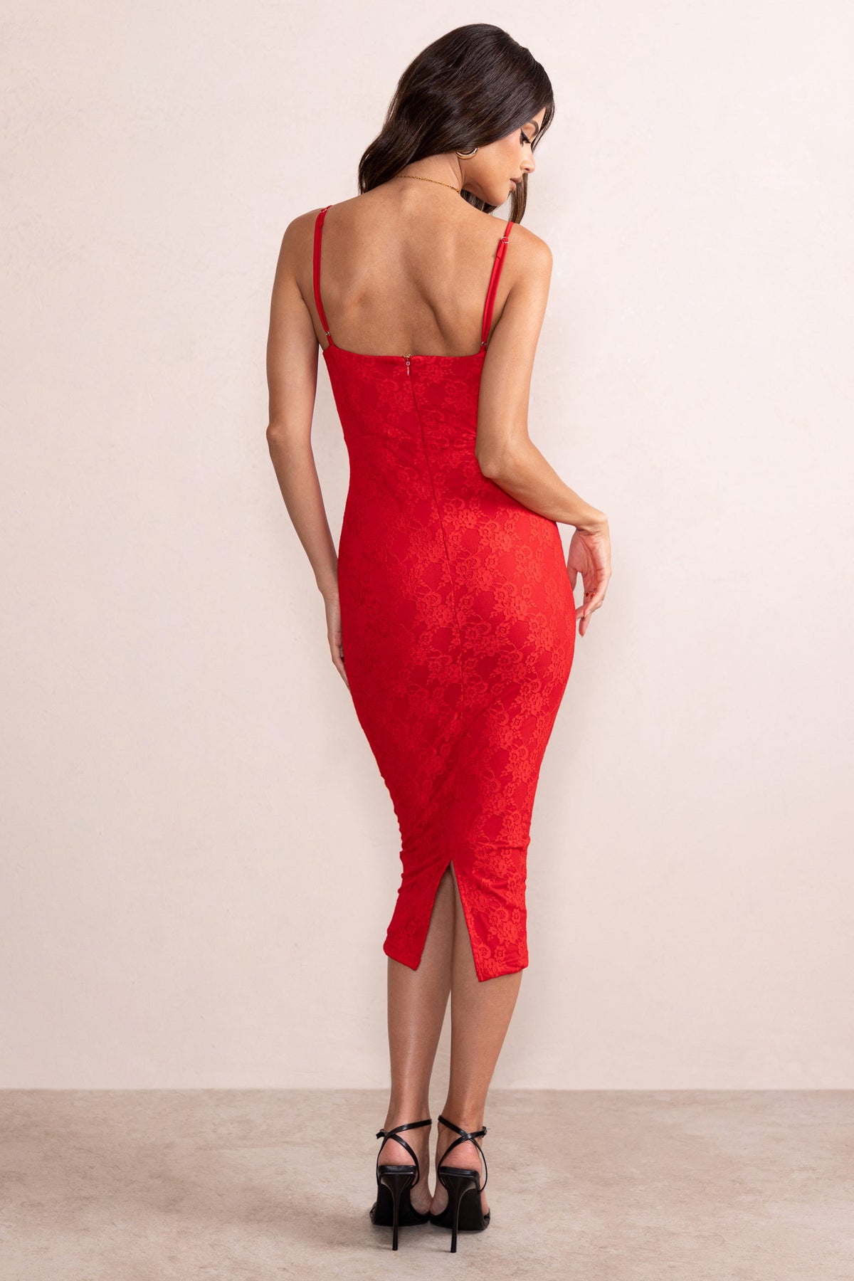 Red lace sheath store dress