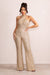 Josie | Champagne Sequin Halter Neck Flare Jumpsuit