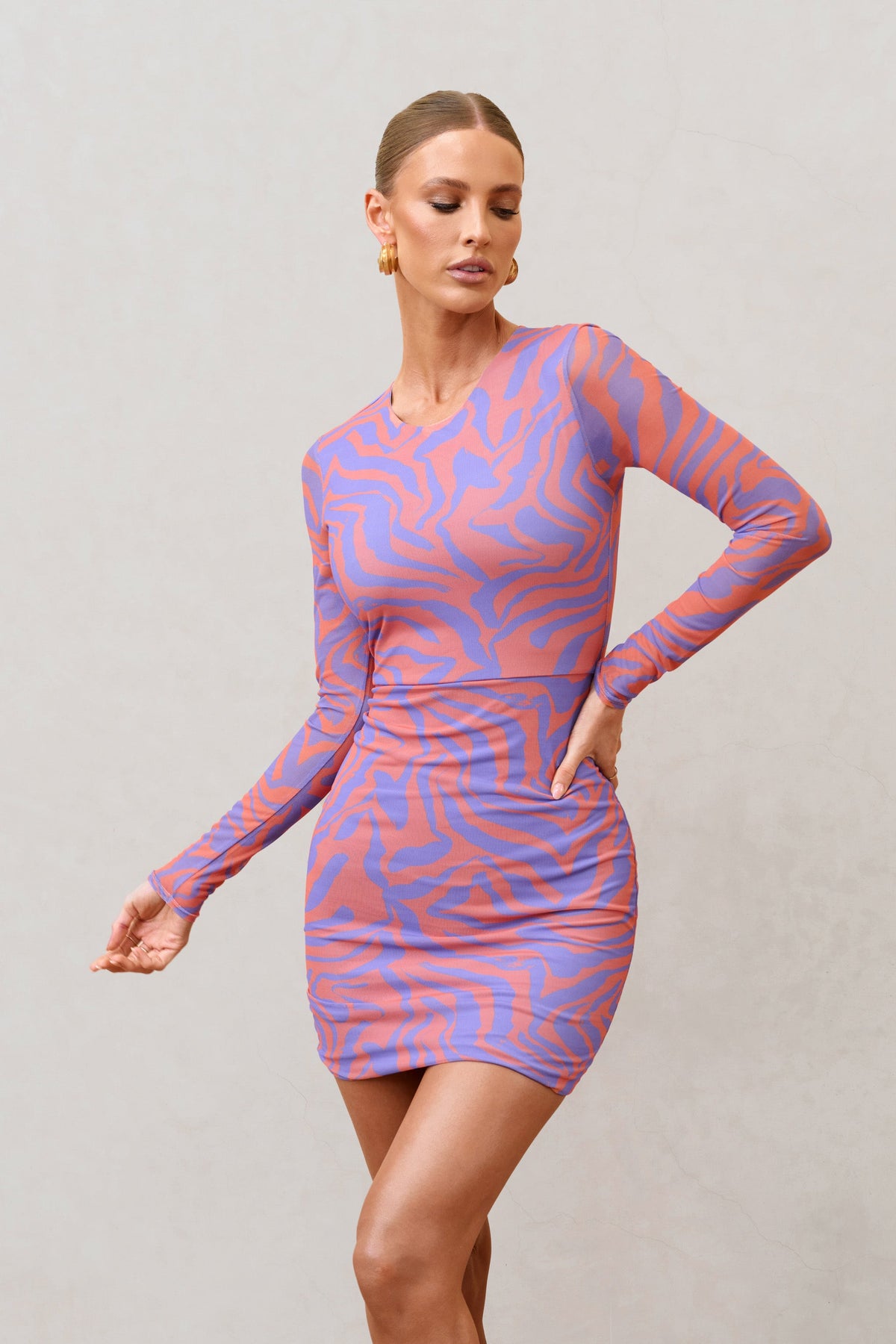 Mesh long sleeve mini dress cheap