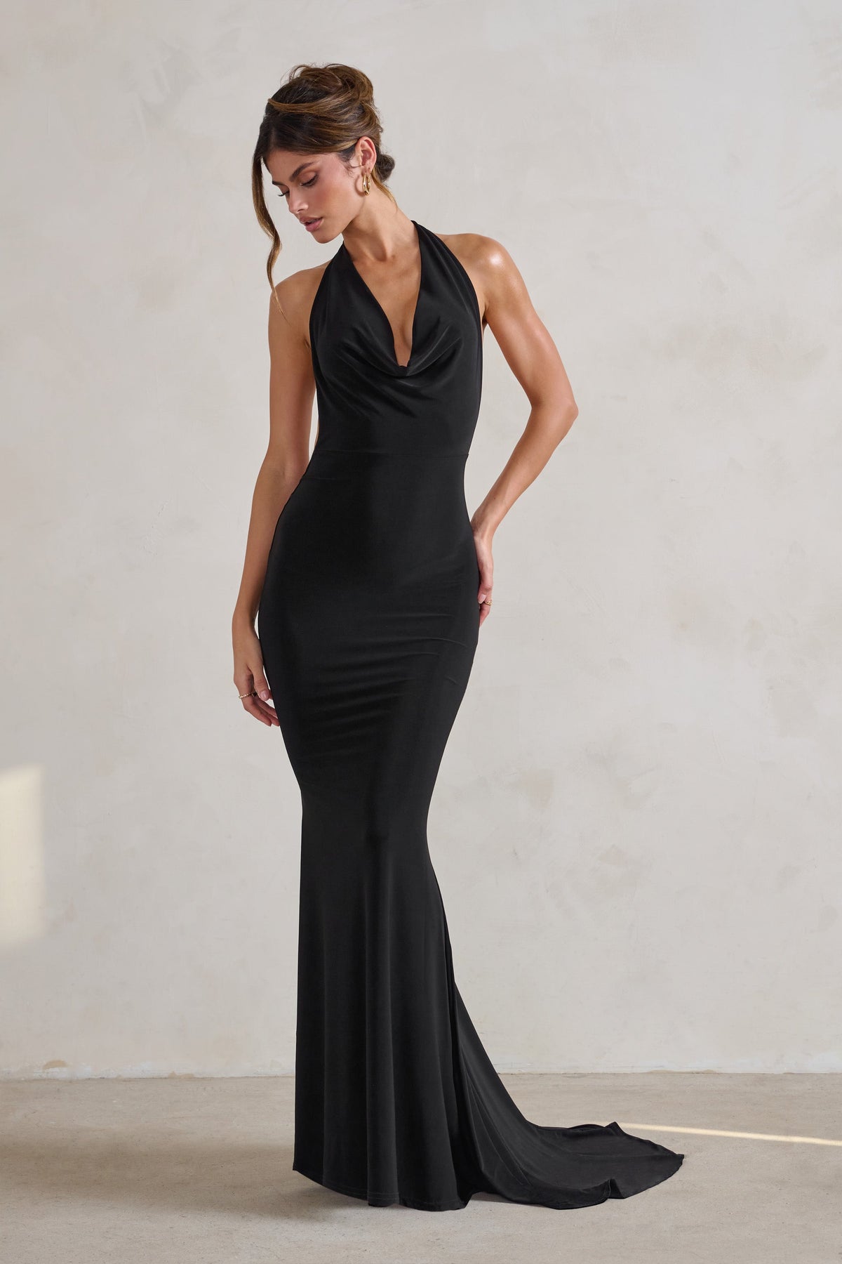 Saffina Black Cowl Neck Low Back Maxi Dress Club L London IRE