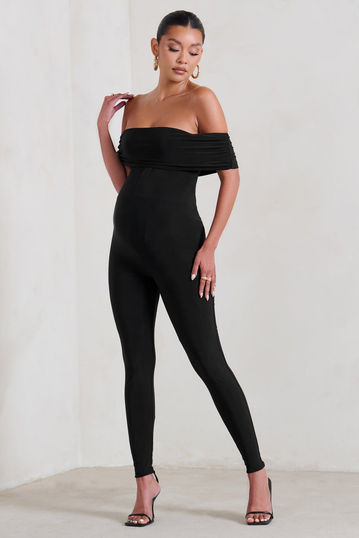 Carefully Crafted Black Maternity Bardot Fitted Jumpsuit – Club L London -  IRE