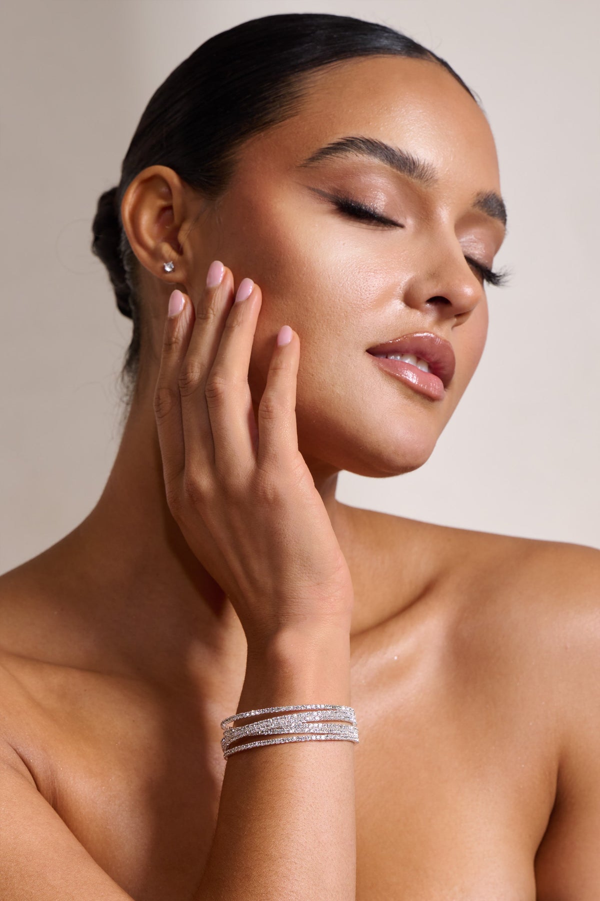 Florentina Silver Diamante Layered Cuff Bracelet Club L London IRE