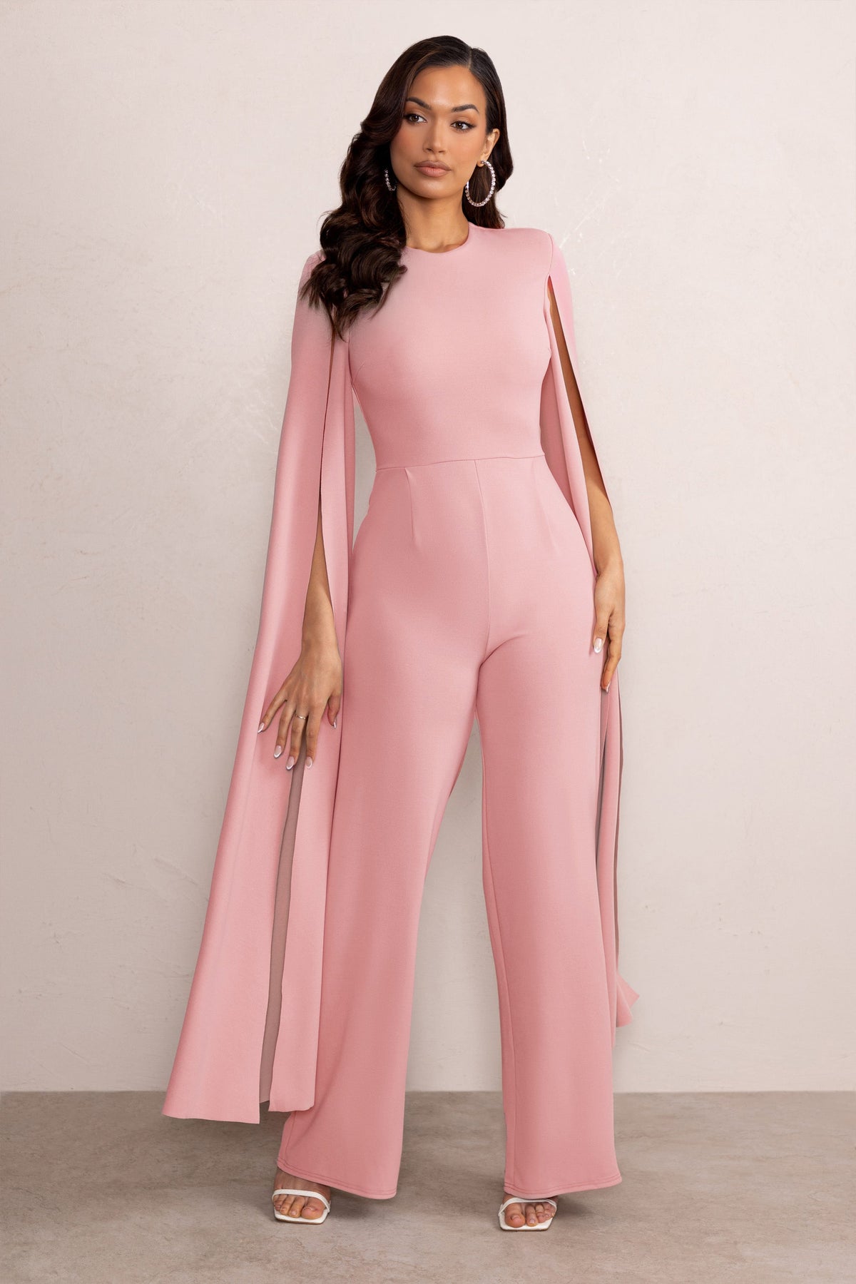 Aisha Blush Pink Jumpsuit with Cape Sleeves – Club L London - IRE